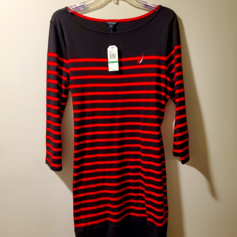 Nautica Dress, Large, Black and Red